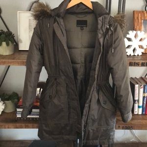 Dark Green Banana Republic Jacket w/Faux Fur